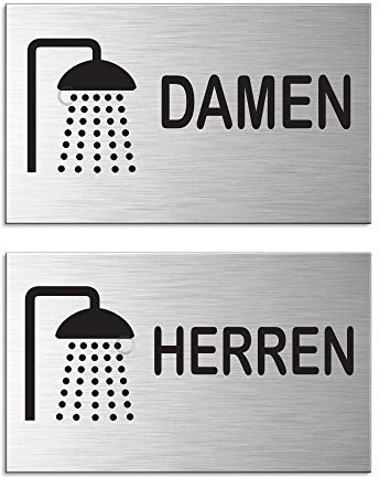 Schild Dusche Damen Herren Türschild 2er-Set Aluminium Edelstahloptik 60x100 mm Nr.44670-S