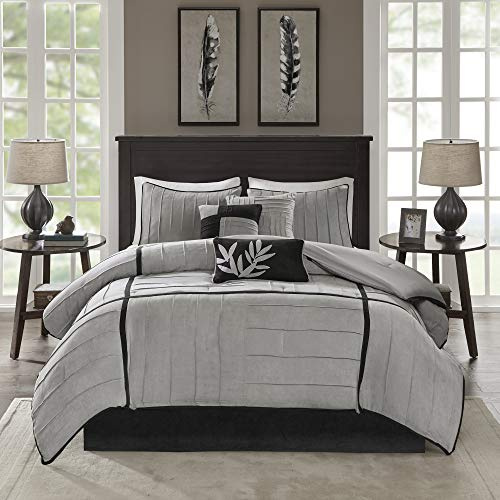 Madison Park Casual Blocks Suede Comforter Set, 7PC King Bedding Set
