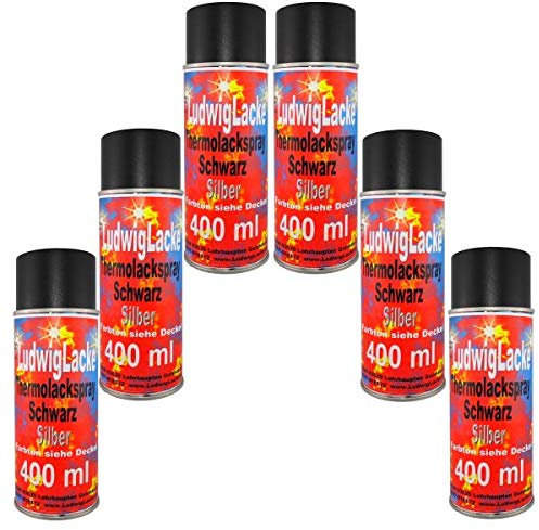 LudwigLacke 6 x Thermolack Spray 400ml Schwarz Auspuff Motor Autolack