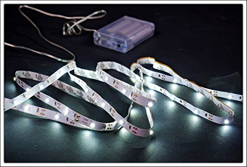 Spetebo LED Stripe 1m mit 30 LED - kaltweiß - Batterie betrieben - Individuell kürzbar nach jeder LED