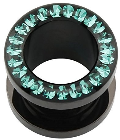 eeddoo Flesh Tunnel grüne Kristalle Schwarz Acryl 8 mm