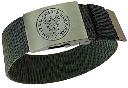 GravurManufakturBerlin Hosengürtel Maler Lackierer Handwerk Zunftzeichen Textilgürtel schwarz 4 cm breit Einheitslänge kürzbar