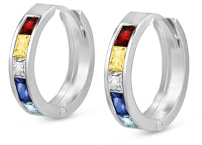 1,3 Karat 14 K Solid Weiß Gold Creolen Ohrringe Multicolor Saphir
