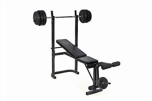 O'Fitness Hantelbank mit Stange + 20 kg Gewichte inklusive, ideal für zu Hause