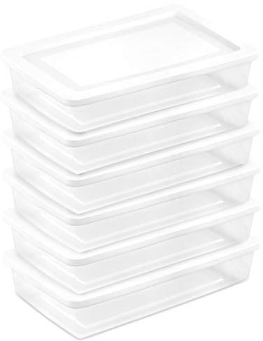 Sterilite 6 Pack Storage Box, 41 Quart Stackable Tote, Clear Plastic Container with Secure Snapping Lids for Home and Office Organization, White