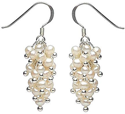 Ohrringe Ohrhänger aus Perlen & 925 Silber Trauben creme weiß Ohrschmuck Damen