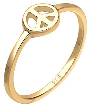 Elli Damen Ring Peace-Zeichen 925 Sterling Silber vergoldet