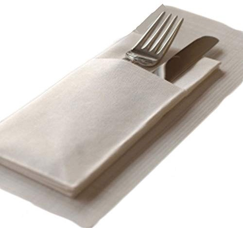 Pack of 100 Premium Quality Linen Feel Airlaid White Pocket Napkins - 40x40cm