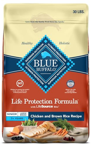 Blue Buffalo Life Protection Formula Large Breed Senior Dry Dog Food, Promotes Joint Health and Immunity, Made with Natural Ingredients, Chicken & Brown Rice Recipe, 30-lb. Bag
