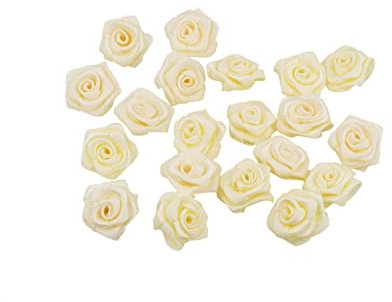 Creativery Satinrosen 2cm 20 Stück zum Basteln Dekorieren Verzieren - Farbauswahl - kleine Deko Rosen aus Stoff - Hochzeit Tischdeko Geschenkverpackung Scrapbooking Handarbeit Dekoideen Creme