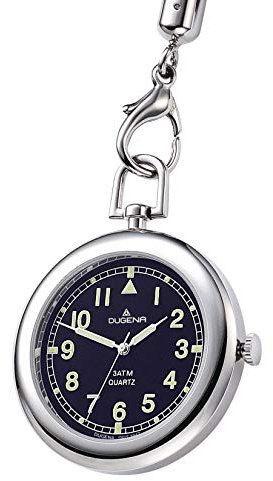 Dugena Herren-Taschenuhr 4149874-1 Lepine, Quarz, schwarzes Zifferblatt, Edelstahlgehäuse poliert, Mineralglas, mit Ledertasche und Lederkordel, 3 bar