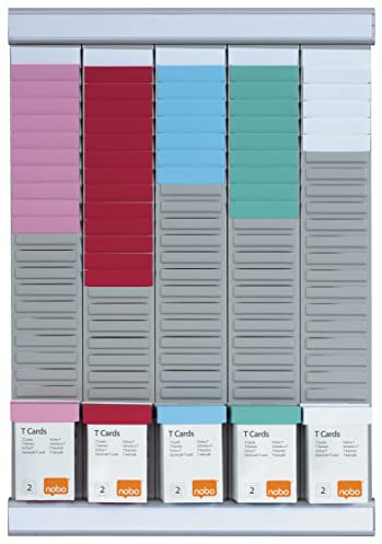 Nobo T-Karten Wochenplanungs-Set, Wandmontage, Haftnotizen Set mit 5 Spalten & 24 Slots, Größe 2, enthält T-Karten bunt, 2911680