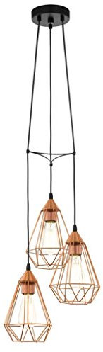 EGLO Pendelleuchte Tarbes, 3-flammige Vintage Hängelampe im Retro Look, Esszimmerlampe aus Metall in Kupfer und Schwarz, E27 Fassung, Ø 31 cm