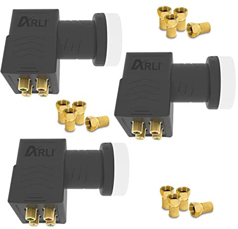 3X ARLI Universal Quad LNB 0.1 dB – 4 Teilnehmer mit Wetterschutz + 12x F-Stecker vergoldet 40 mm Feed HDTV 4K 8K DVB-S2