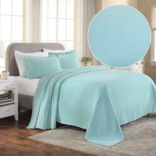 Superior Parure de lit 3 pièces en Coton Cachemire - Décoration - Couvre-lit décoratif - 2 taies d'oreiller - Couverture de Poids Moyen - Literie en Matelas - Motif Floral Vintage - Lit jumeau - Aqua