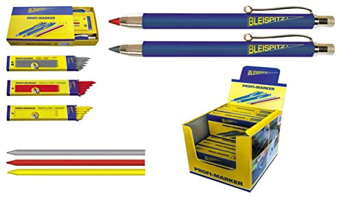 Mines et porte-mine Profi Maker - Mines HB en graphite - Porte-mines en laiton durables - Avec taille-crayon - Pour marquer le papier, le carton et le bois - Crayons de menuisier - Dicoal