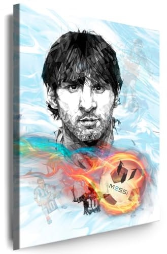 Julia-Art -Bilder Lionel Messi Fußball 80x60x2cm Leinwandbilder XXL-1 Teilige Wandbilder Kunstdrucke FC Barcelona modern Wandbilder extra Anfertigung
