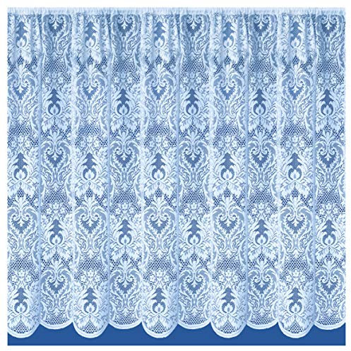 Maple Textiles Kent White Net Curtain. 60(152cm) Drop in Luxury Victorian Lace Effect Damask Pattern. Sold by the Metre.