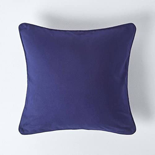 HOMESCAPES - 100% Cotton Plain Navy Cushion Cover - 30 x 30 cm Square - 12 x 12 Inches - Dark British Navy - Sofa Cushion Pillow Cover - Washable