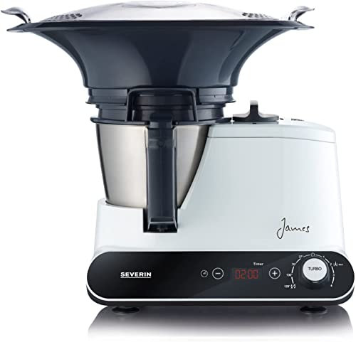 Severin 3895760, Robot da cucina James All-in-One, con funzione cottura, 600 W, 1,5 L, 44 x 29 x 42 cm, Nero/Bianco (schwarz/weiß)