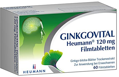 GINKGOVITAL Heumann® 120 mg Filmtabletten – Natürliche Unterstützung für Gedächtnis & Konzentration bei altersbedingt nachlassender Leistungsfähigkeit, mit Ginkgo-Biloba-Blätter-Trockenextrakt, 60 St