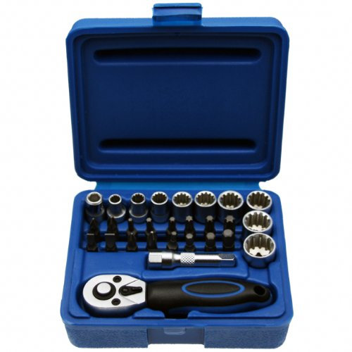 Multi Steckschlüsselsatz MINI Knarrenkasten Nusskasten Schraubenschlüssel Bit/Bitsätze Stecknüsse 1/4-Antrieb - Chrom-Vanadium-Stahl - 28 tlg. Inkl. robuste Kunststoffbox