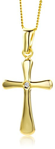 MIORE Kette - Halskette Damen Kette mit Kreuz Gelbgold 9 Karat / 375 Gold Diamant Brilliant 45 cm