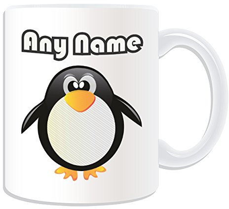 Personalised Gift - Fat Penguin Mug (Animal Design Theme, White) - Any Name/Message on Your Unique Mug