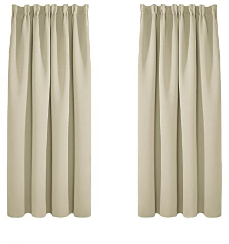 Deconovo Verdunkelungsvorhang Kräuselband Gardinen Hitzeschutz Wohnzimmer Blickdicht Vorhang, 138x117cm(HöhexBreite), Beige, 2er Set
