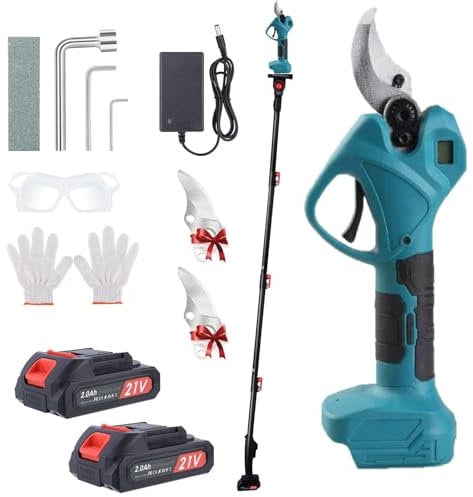 45mm Forbici Potatura a Batteria con Asta: Forbici da Potatura a Batteria Professionali con 2 Batterie 21V/2000mAh - Forbice Potatura a Batteria con Asta per Appassionati di giardinaggio domestico
