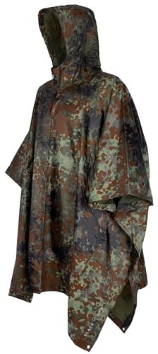 Black Snake® Outdoor Regenponcho | Ripstop Regencape mit Kapuze | Regen Poncho inkl. Tasche | Regenjacke für Damen und Herren - Flecktarn