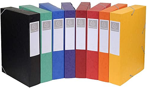 Exacompta - Réf. 16000H - 1 boîte de classement avec élastiques CARTOBOX - Livrée à plat - Dos 6 cm - Carte lustrée 7/10ème - 600g/m² - Dimensions 25x33cm - Format à classer A4 - 7 couleurs aléatoires