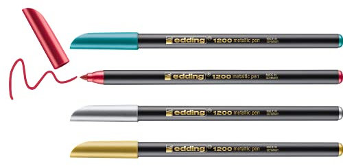 edding 1200 metallic Fasermaler - mehrfarbig - 4 Stifte - Rundspitze 1-3 mm - zum Malen, Schreiben und Zeichnen mit glänzendem Metalliceffekt - für Gästebücher, Grußkarten, Fotoalben, Scrapbook
