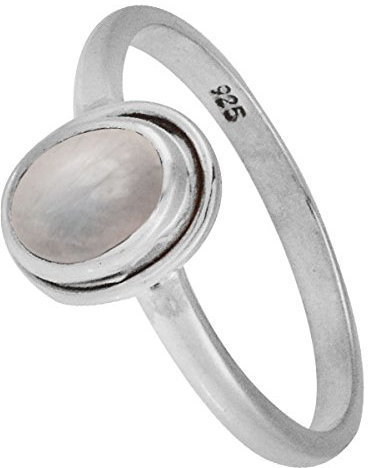 Chic-Net Silberring Mondstein weiß 7 mm oval Stein Rand 925er Sterling Silber Ringe Schmuck 54 (17.2)