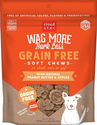 Cloud Star Corp, Wag More Bark Less Soft & Chewy Grain Free Peanut Butter & Apples Dog Treats