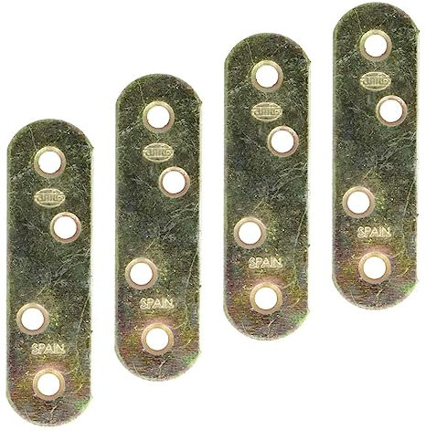 Amig - Pack de 4 Placas de Refuerzo de Acero Bicromatado Mod.2 - Pletina Plana de Unión para Montaje o Ensamblaje de Muebles de Madera - Medida: 60 x 16 x 1,5 mm - Canto Redondo