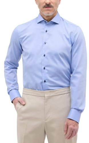 eterna Langarm Hemd Slim FIT Pinpoint unifarben, Mittelblau, W39 Langarm