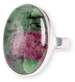 Budawi® Rubin Zoisit Ring oval | 925er Sterling Silber | Cabochon Edelstein | Einzelstück | Ringgröße 63
