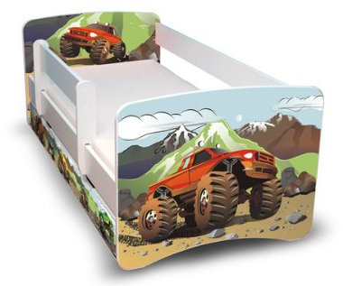 Best For Kids Kinderbett 80x160 mit Rausfallschutz + Schublade 44 Designs (Auto)