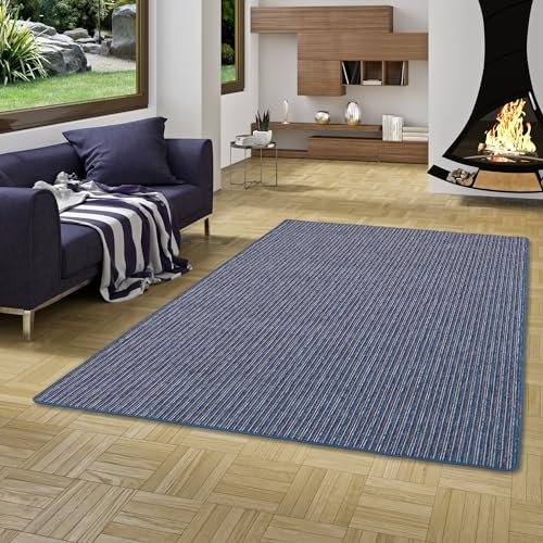 Snapstyle Streifenberber Teppich Marta Blau Beige Streifen in 24 Größen