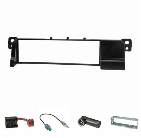 tomzz Audio 2404-017 Radioblende Set kompatibel mit BMW 3er E46 mit Quadlockadapter ISO (Neuer Anschluß) Fakra Antennenadapter DIN ISO Einbauschacht