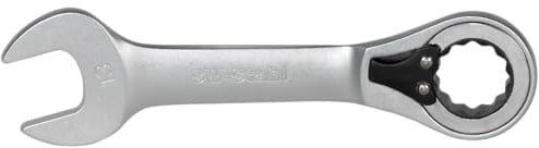 SW-Stahl S1596-12 Ratschenschlüssel 12 mm - Extra-Kurz - 72 Zähne | Gabelringratschenschlüssel aus Chrom-Vanadium-Stahl, matt verchromt, umschaltbar, 106 mm Länge, 12 mm Schlüsselweite
