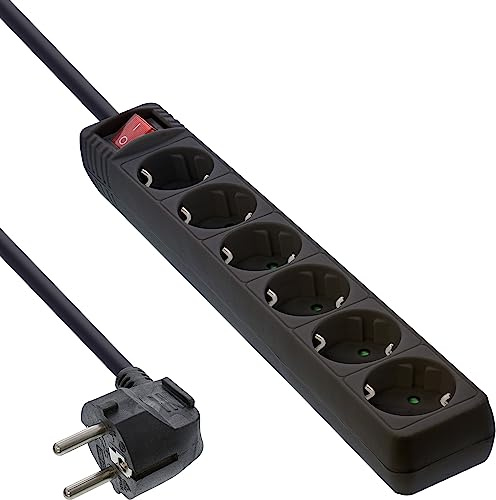 InLine 16463T Steckdosenleiste, 6-fach Schutzkontakt, mit Schalter, 3m, schwarz