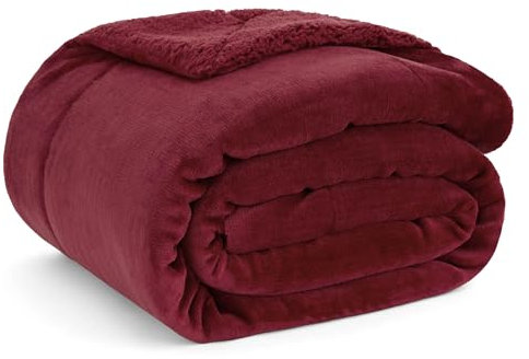 Bedsure Sherpa Fleece Throw Blanket - Fluffy Microfiber Solid Blankets for Bed and Couch Throw/Single Size, Red, 130x150cm
