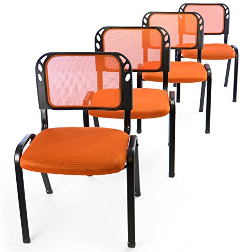 Nexos Trading 4er Set Bürostuhl Konferenzstuhl Besucherstuhl orange gepolsterte Sitzfläche stapelbar 52,5 x 45 x 80 cm Stapelstuhl Metallrahmen schwarz