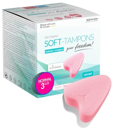 JOYDIVISION Soft-Tampons Normal I 3 Pieces I Threadless tampons for Sports, Swimming & spa I Menstrual sponges Ultra Soft I Easy Insertion & Removal I Soft Tampon Without Thread