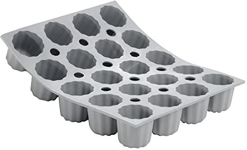 de Buyer - 20 Silikon-Miniformen ELASTOMOULE Bordelais - geriffeltes Gebäck - 21 x 17,6 cm Durchmesser - 1,9cl - 1856.21D, Grau