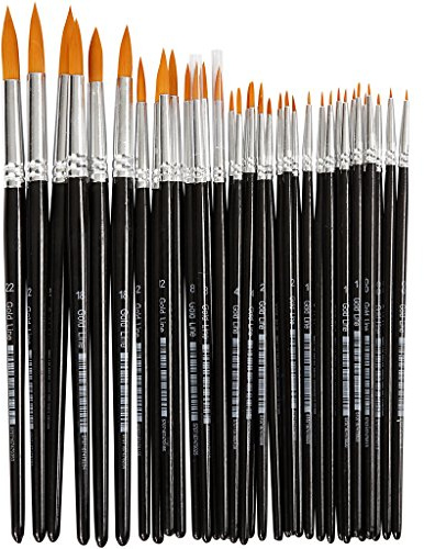 Creativ Gold Line Brushes - 36pc Set, Nylon Bristles, Wooden Handles