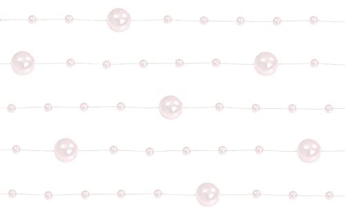 PartyDeco Perlengirlande – Tischdeko Blumendeko Hochzeit Weihnachten Perlen – Hellrosa, 1,3 m, 5 Stück