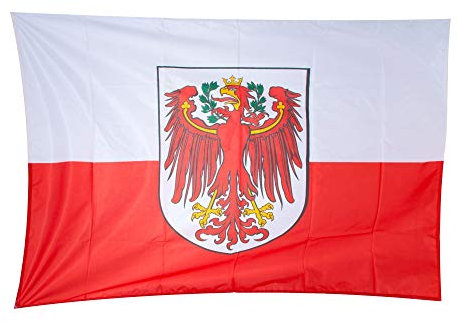 Fahnen Kössinger, Hissflagge im Querformat, Fahne Bundesland Tirol, Hissfahne mit Wappen, hochwertiger Siebdruck, Brillante Farben, weiß-rot, reißfest, 250 x 150 cm, 3,75 m² Fläche